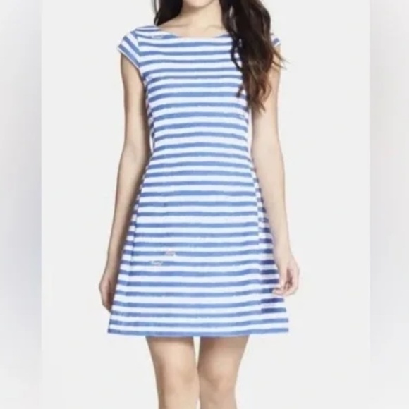 Lilly Pulitzer Briella Dress Iris Blue Society Stripe Cap Sleeve Stretch Size XS - Picture 2 of 11
